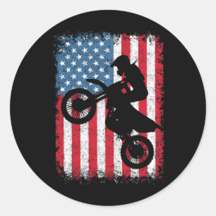 Bike Motocross Biker American Flag 4th Of July Boy Classic Round Sticker