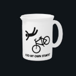 Bike My Own Stunts Beverage Pitcher<br><div class="desc">Bike funny stunts - I Do My Own Stunts ® funny BMX bike saying with a humorous picture of cycling biker falling of his mountain bike in road biking accident on funny cycling sports t-shirts & unique bike tricks gifts for Birthdays, Christmas, Father’s Day, Boyfriend, Get Well injuries & more....</div>