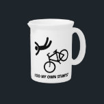 Bike My Own Stunts Beverage Pitcher<br><div class="desc">Bike funny stunts - I Do My Own Stunts ® funny BMX bike saying with a humorous picture of cycling biker falling of his mountain bike in road biking accident on funny cycling sports t-shirts & unique bike tricks gifts for Birthdays, Christmas, Father’s Day, Boyfriend, Get Well injuries & more....</div>