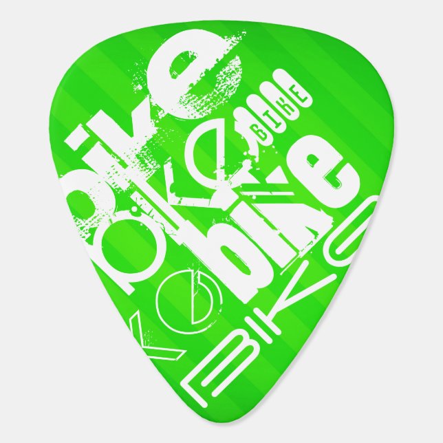 Bike; Neon Green Stripes Guitar Pick (Back)