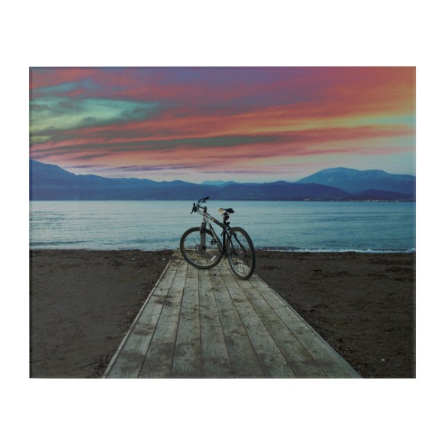 Bike On Pier | Greece Acrylic Print (Front)