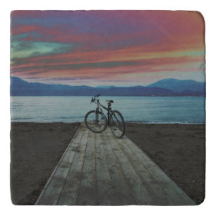 Bike On Pier Greece Trivet