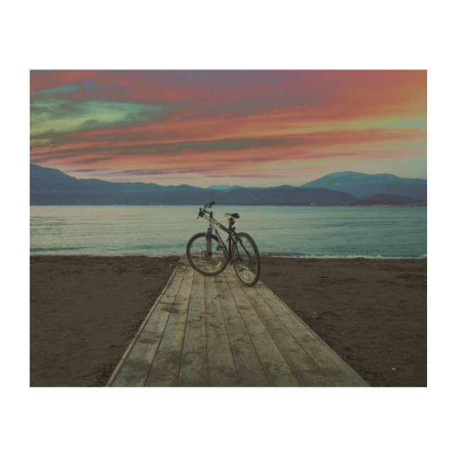 Bike On Pier | Greece Wood Wall Art (Front)