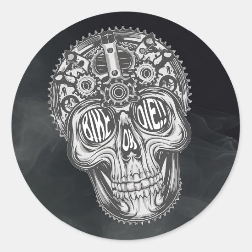 Bike or Die Skull Design Classic Round Sticker