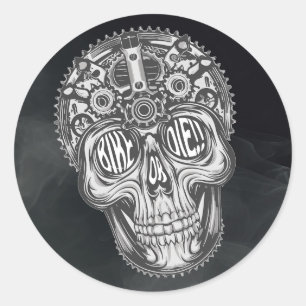 Bike or Die!! Skull Design Classic Round Sticker