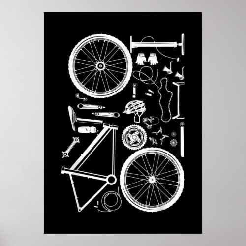 Bike Parts Downhill Rider Mountainbike MTB Cycling Poster