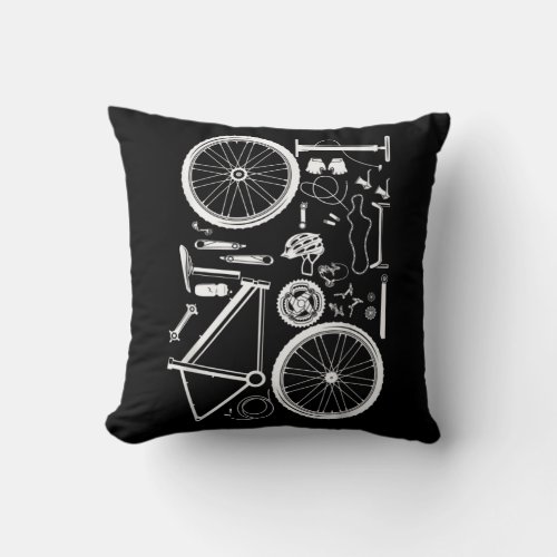 Bike Parts Downhill Rider Mountainbike MTB Cycling Throw Pillow