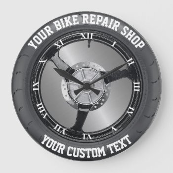 Bike Parts Shop Tire Repair Motorcycle Car Service Large Clock by HumusInPita at Zazzle