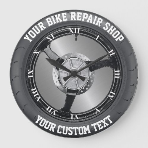 Bike Parts Shop Tire Repair Motorcycle Car Service Large Clock