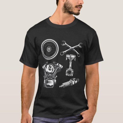 Bike Parts Vintage Motorcycle Design T_Shirt