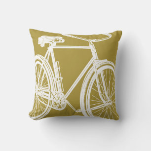 Bike Pillow in White on Mustard Olive Green 