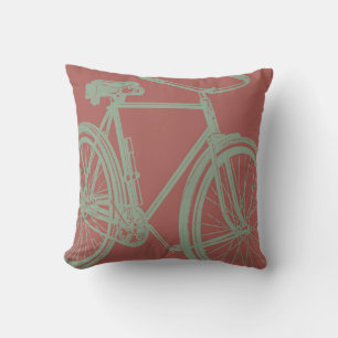 Bike Pillow Silhouette in Sage on Solid Terracotta