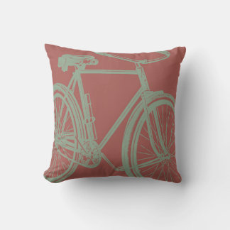 Bike Pillow Silhouette in Sage on Solid Terracotta