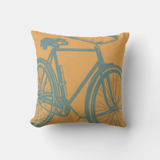 Bike Pillow Silhouette in Teal on Solid Saffron 