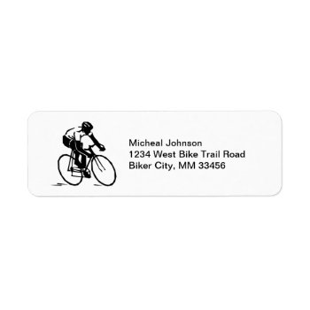 Bike Racer In Motion Bicycle Rider In Black White Label by alleyshirts at Zazzle