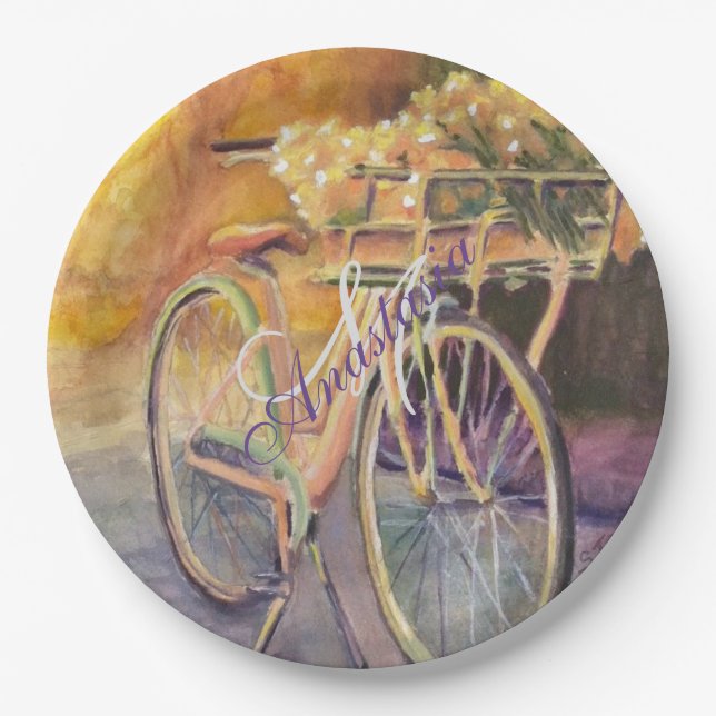BIKE RIDE IN THE PARK MONOGRAM PARTY PAPER PLATES (Front)
