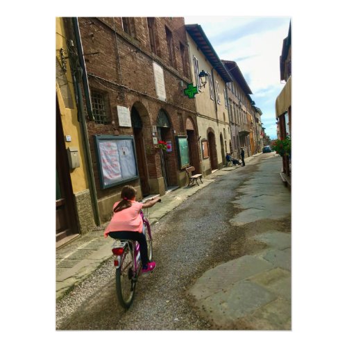 Bike Ride in the Streets of Radicondoli Italy Photo Print