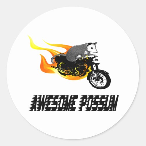 Bike Rider Awesome Possum Classic Round Sticker