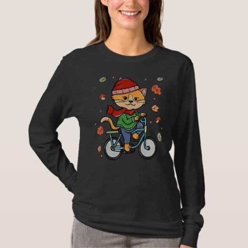Bike Riding Autumn Cycling Cat Rider Fall Season L T_Shirt