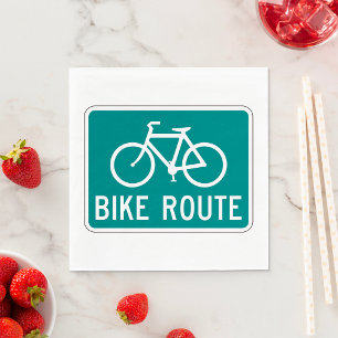 Bike Route Sign Cycling Path Bicycle Trail Napkins