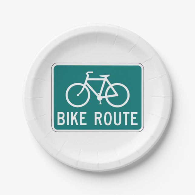 Bike Route Sign Cycling Path Bicycle Trail  Paper Plates (Front)