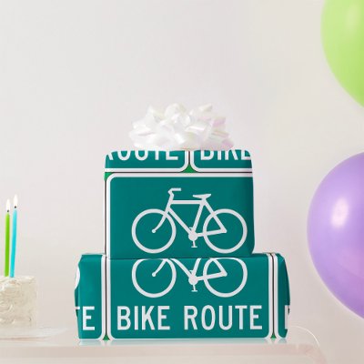Bike Route Sign Cycling Path Bicycle Trail  Wrapping Paper