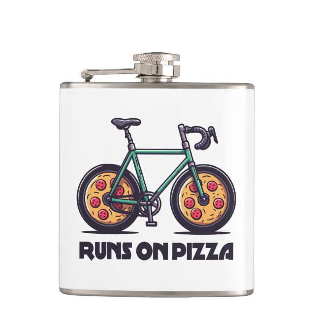 Bike Runs On Pizza Flask (Front)