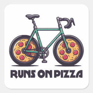 Bike Runs On Pizza Square Sticker