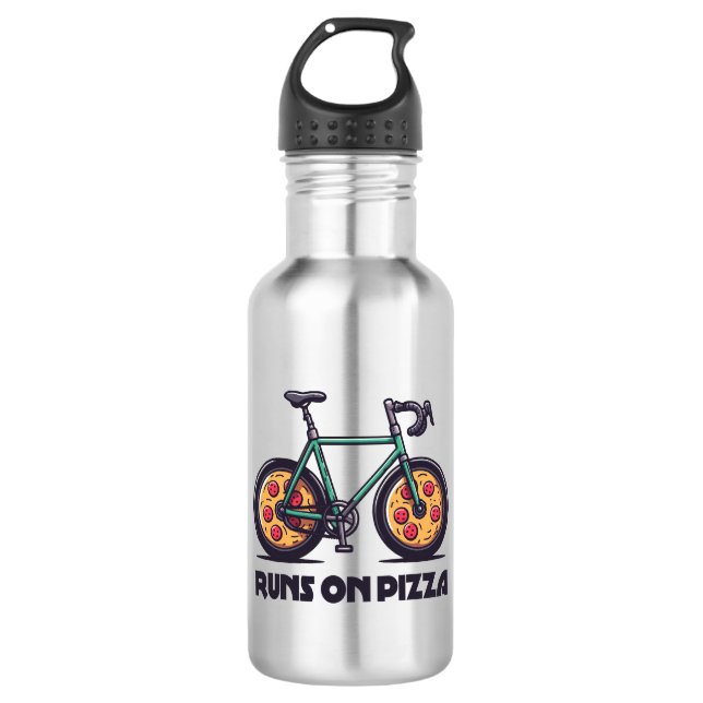 Bike Runs On Pizza Stainless Steel Water Bottle (Front)