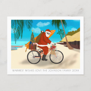 Bike Santa Tropical Island Summer Holiday Postcard
