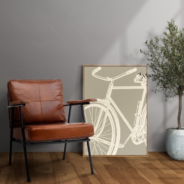 Bike Silhouette in Cream Taupe Beige Framed Art (Creator Uploaded)