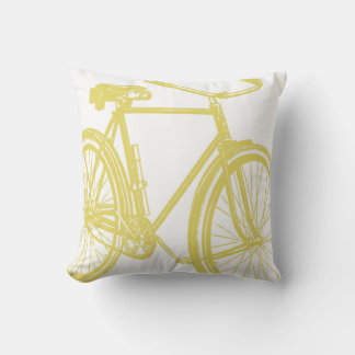 Bike Silhouette Pillow in Lemon Yellow on White