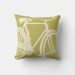 Bike Silhouette Pillow in Lime Green and Cream