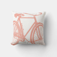 Bike Silhouette Pillow in Salmon Pink on White