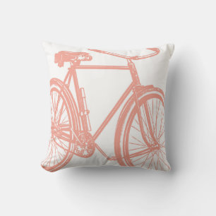 Bike Silhouette Pillow in Salmon Pink on White