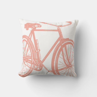 Bike Silhouette Pillow in Salmon Pink on White