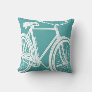 Bike Silhouette Pillow in Teal Blue and White