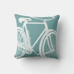 Bike Silhouette Pillow in Turkish Blue and White
