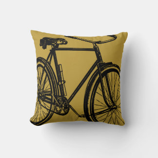 Bike Silhouette Throw Pillow in Black on Mustard