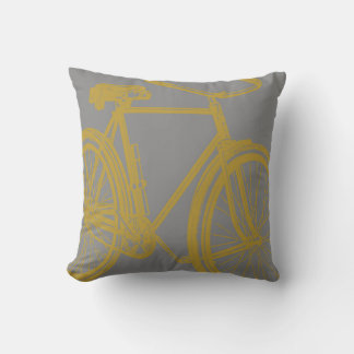 Bike Silhouette Throw Pillow in Mustard on Grey