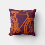 Bike Silhouette Throw Pillow in Orange Purple