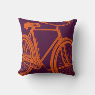Bike Silhouette Throw Pillow in Orange Purple