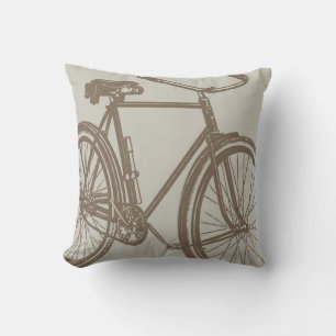Bike Silhouette Throw Pillow Taupe Beige on Grey