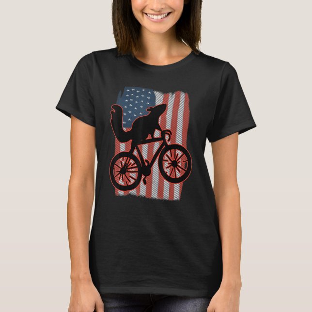 Bike Squirrel Riding A Bicycle Patriotic American  T-Shirt (Front)