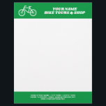 Bike tour business letterhead with bicycle logo<br><div class="desc">Simple bike tour business letterhead with bicycle logo. Modern typography template for company name and address. Custom office supplies and stationery items. Great for biking co. , store, food delivery, office, repair shop, rental company, clinic, transport firm, courier service, self employed person, new business owner, corporate event, etc. Green or...</div>