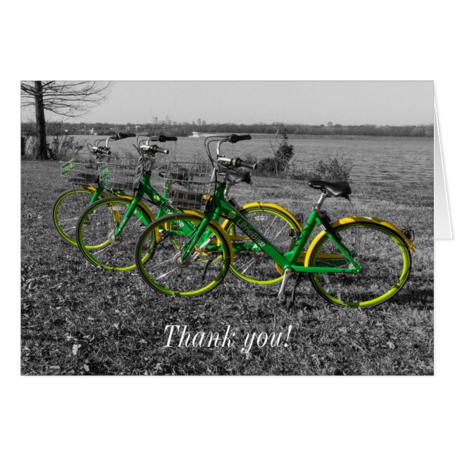 Bike Triplets Select Color Thank You Card (Front Horizontal)