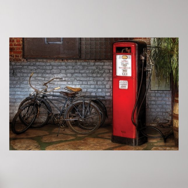 Bike - Two Bikes and a Gas Pump Poster (Front)
