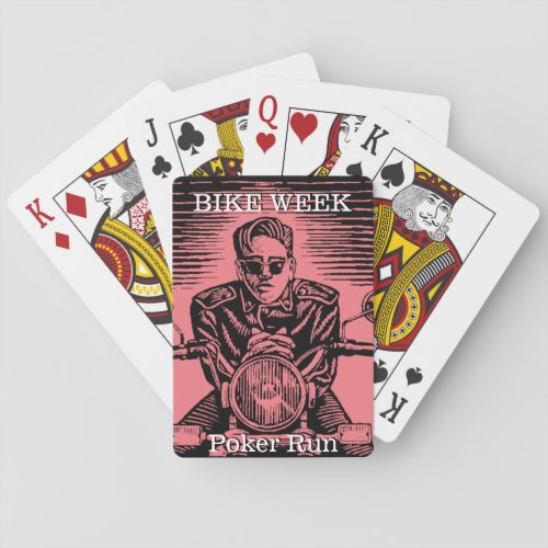 Bike Week Poker Run Customizable Vintage Look Pink Playing Cards