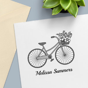 Bike with a Flower Basket Custom Name Self-inking Stamp