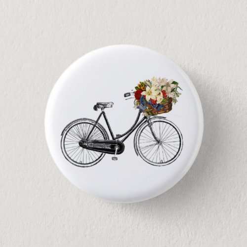 Bike with Basket full of Flowers Button